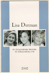 Cover of a memorial booklet for Lisa (Lisa Derman: An Extraordinary Woman, An Extraordinary Life, published by Louis Weber Publications ...