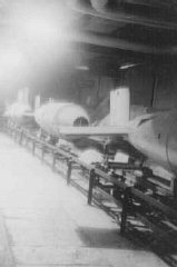 Assembly line where slave laborers manufactured V-bombs at the Dora-Mittelbau concentration camp, near Nordhausen.