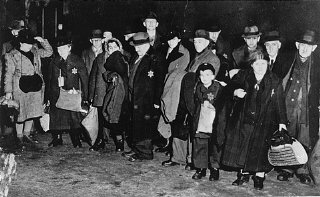 Jews in the town of Coesfeld, in northwestern Germany, assembled for deportation to the Riga ghetto.