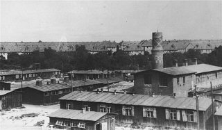 View of the Biesinitzer Grund (Goerlitz) concentration camp, a subcamp of Gross-Rosen, after liberation.