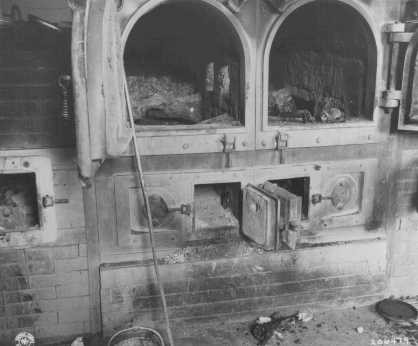 The crematoria at the Gusen camp, a subcamp of Mauthausen concentration camp, still held human remains after liberation. [LCID: 80746]