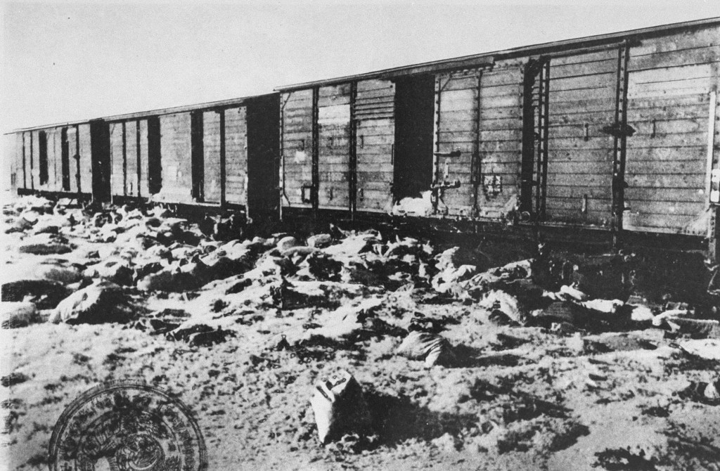 Rail cars, discovered by Soviet forces, containing bundles to be shipped to Germany. [LCID: 85745]