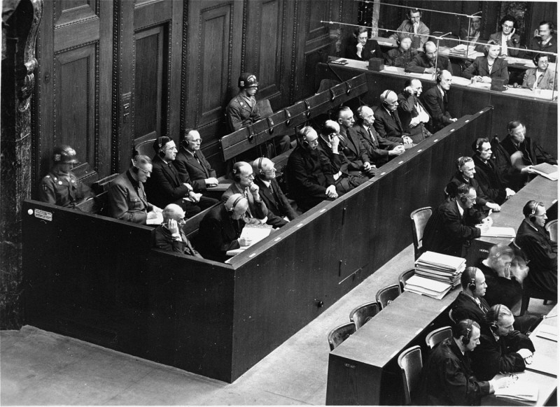 The defendants in the dock during the Justice Case, Case #3 of the Subsequent Nuremberg Proceedings. Nuremberg, Germany, 1947.