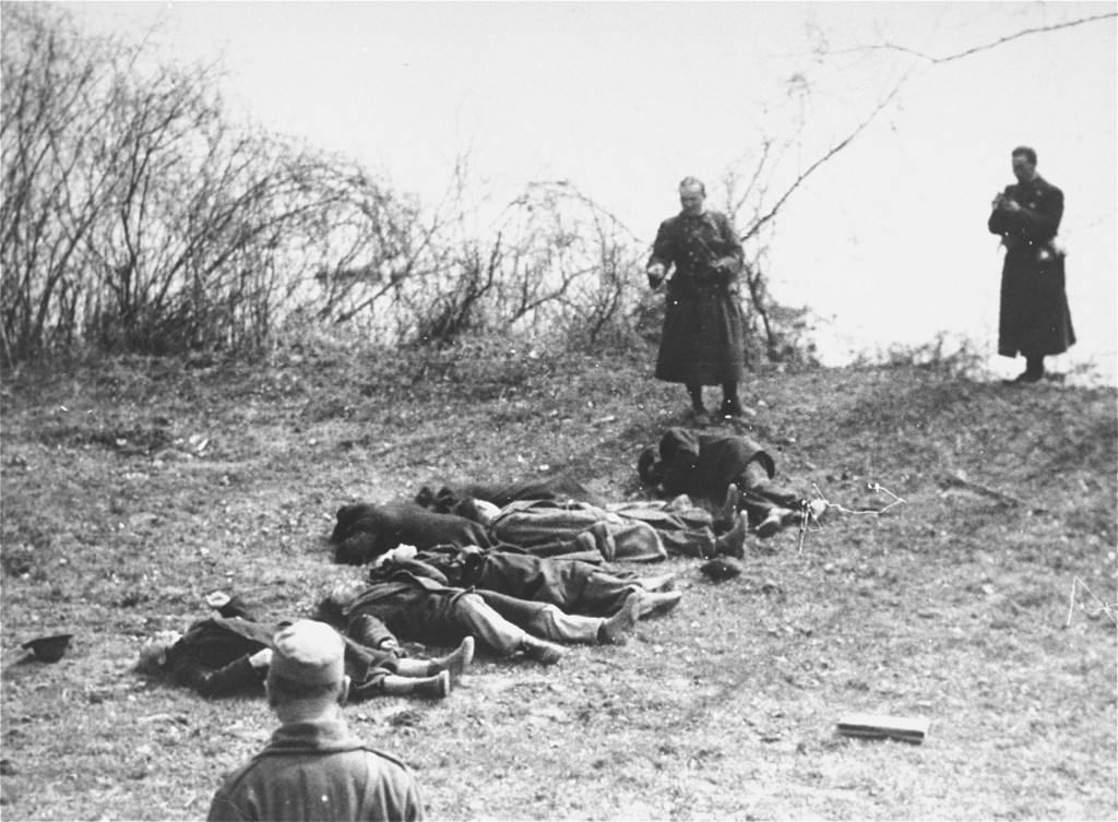 Arrow Cross Party members execute Jews along the banks of the Danube River. [LCID: 86152]