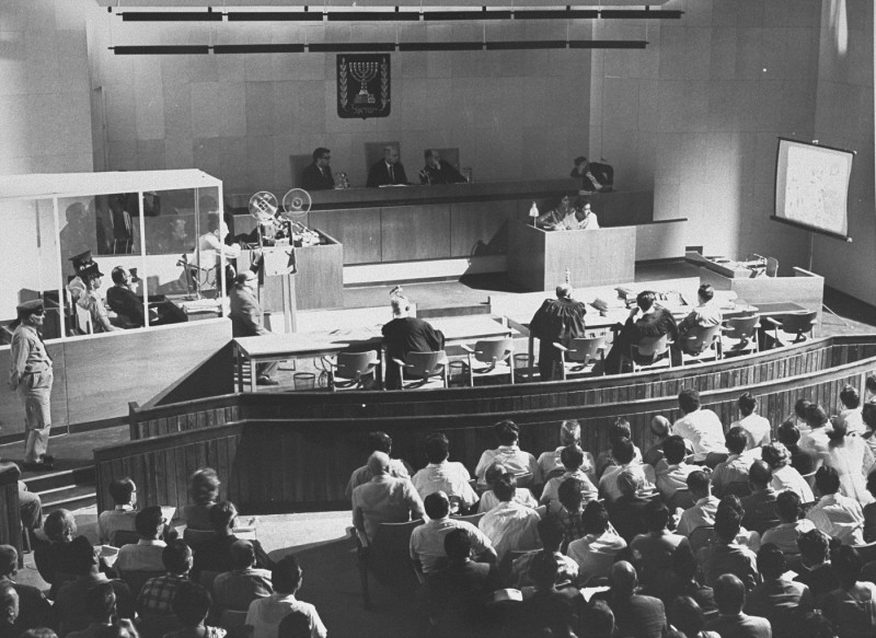 Film evidence is shown during the trial of Adolf Eichmann.