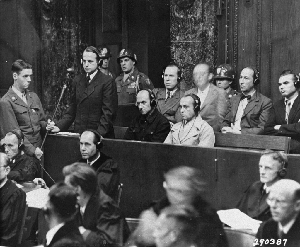 Otto Ohlendorf, commander of Einsatzgruppe D (mobile killing unit D), during Trial 9 of the Subsequent Nuremberg Proceedings.