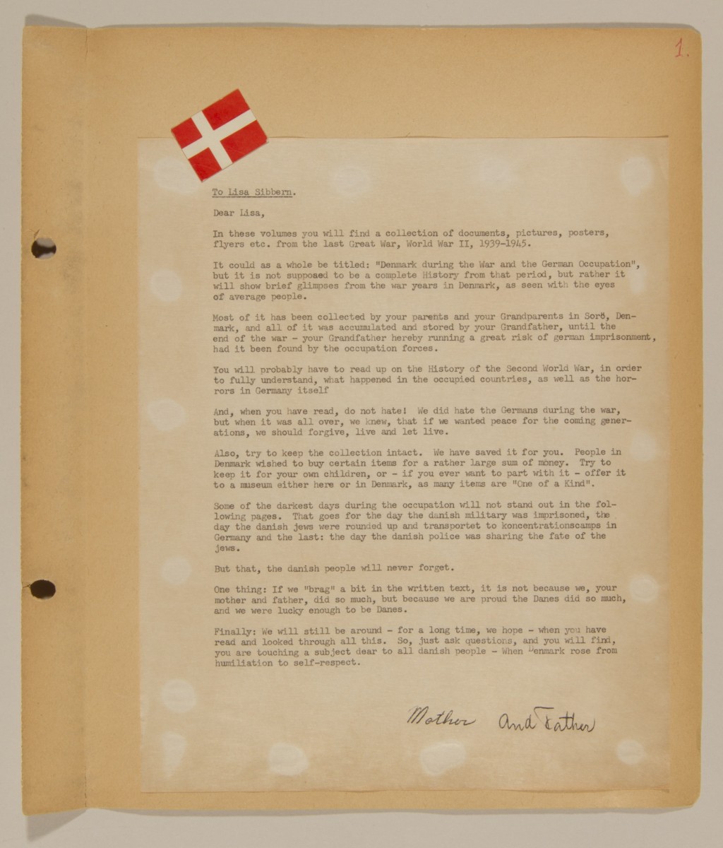 Dedication to a set of scrapbooks documenting the German occupation of Denmark