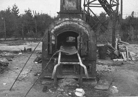 The remains of a crematorium at the Bergen-Belsen concentration camp. [LCID: 75169]