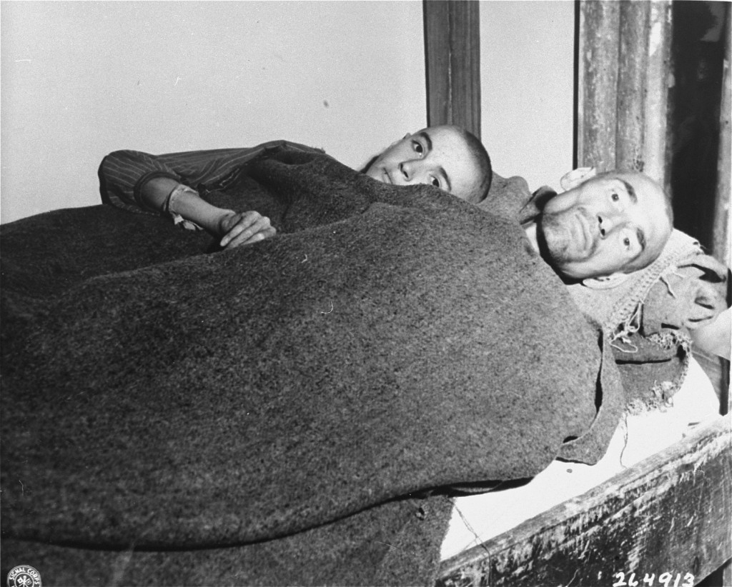 Two political prisoners, after US soldiers liberated the Gusen concentration camp. [LCID: 74794]