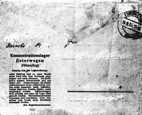 Official postcard for use by prisoners of the Esterwegen concentration camp.