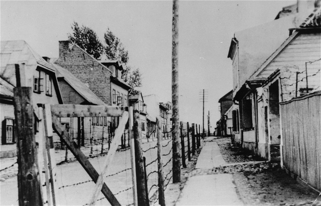 Entrance gate to the Riga ghetto. This photograph was taken from outside the ghetto fence.