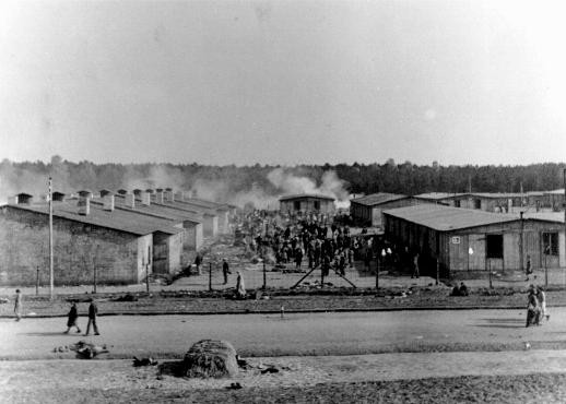  A view of the Bergen-Belsen camp. This photograph was taken after the liberation of the camp. [LCID: 0013]