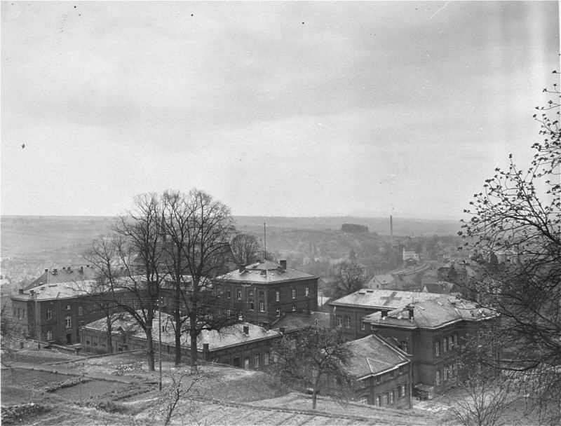 View of the Hadamar Institute. This photograph was taken by an American military photographer soon after the liberation. [LCID: 05456]