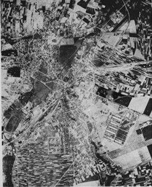 <p>Aerial view of the Lublin area showing the Majdanek camp. Lublin, Poland, 1943-1944.</p>