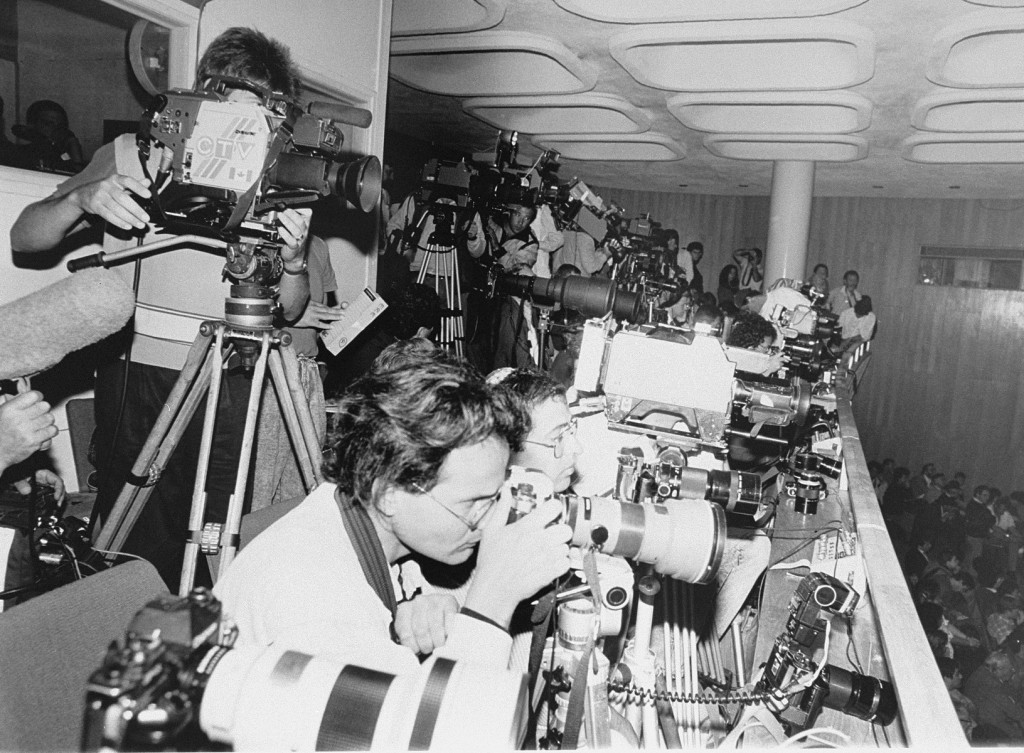 Members of the press during the trial of John Demjanjuk. [LCID: 65264]