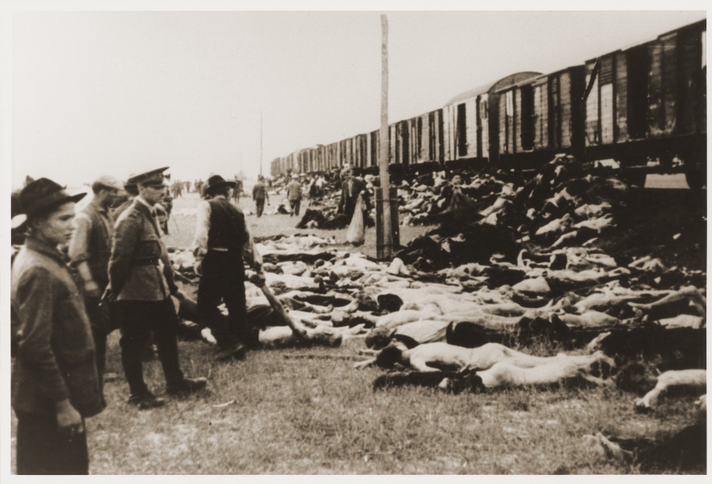 During the deportation of survivors of a pogrom in Iasi to Calarasi or Podul Iloaei, Romanians halt a train to throw off the bodies of those who had died on the way.