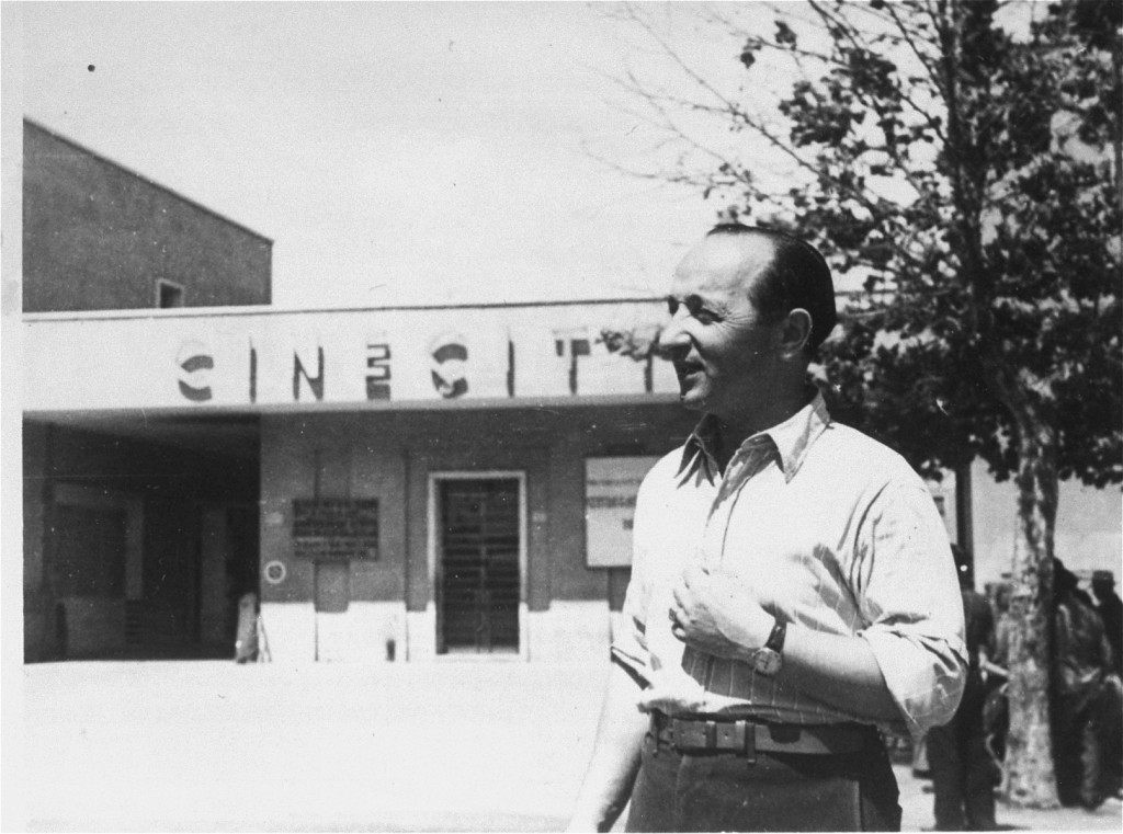 A Jewish displaced person in front of the Cinecittà camp