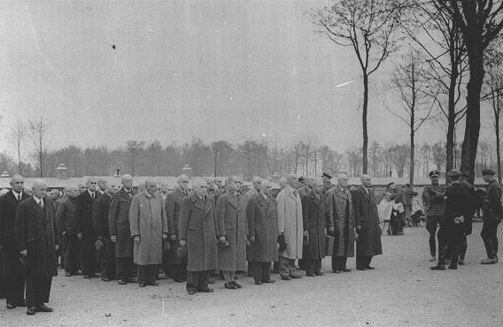 Newly arrived prisoners at the Buchenwald concentration camp.