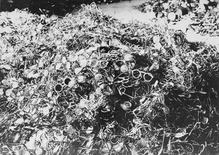 Personal effects taken from the prisoners at Auschwitz before they were taken to the gas chamber. [LCID: 14877]