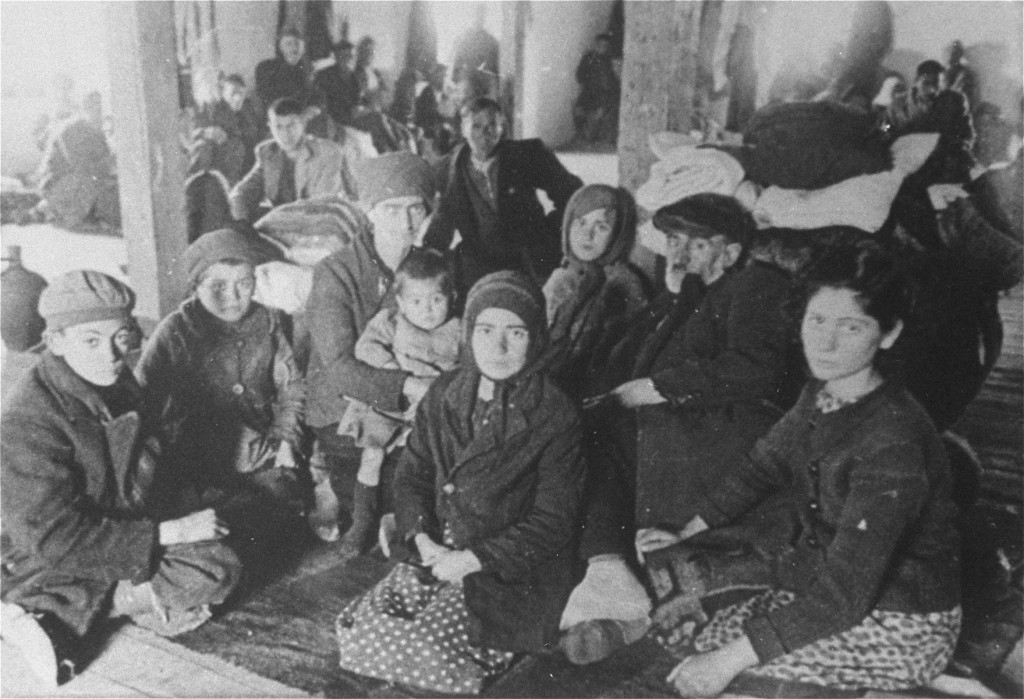 Jews from Macedonia who were rounded up and assembled in the Tobacco Monopoly transit camp before deportation to the Treblinka killing ...