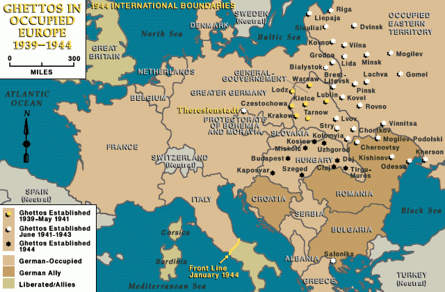 Major ghettos in Europe, Theresienstadt indicated [LCID: the74030]