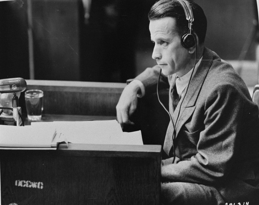 Waldemar Hoven, head SS doctor at the Buchenwald concentration camp, during his trial before an American military tribunal. [LCID: 43034]
