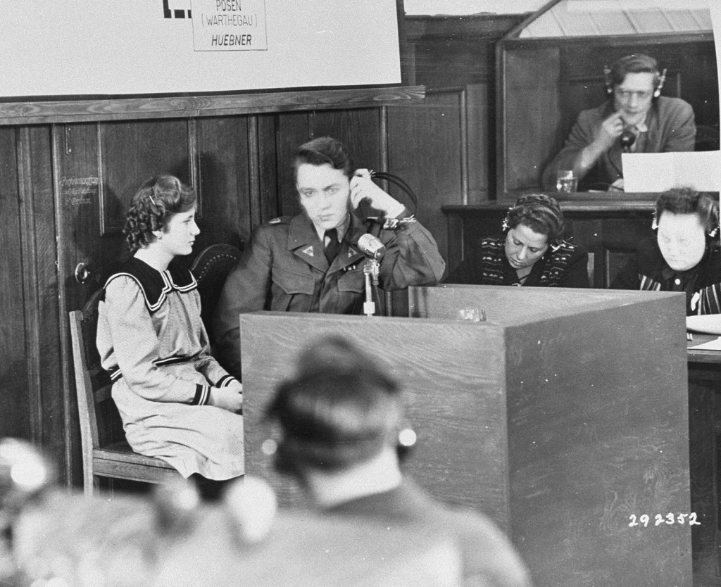 Fifteen-year-old Maria Dolezalova testifies for the prosecution at the RuSHA Trial.