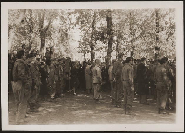 After the liberation of the Wöbbelin camp, US troops forced the townspeople of Ludwigslust to bury the bodies of prisoners killed ... [LCID: 09241]