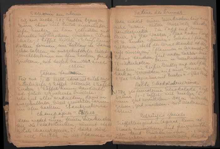 Another page of recipes from Eva Oswalt’s cookbook she created while interned at Ravensbrück