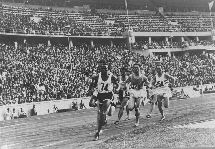 Runners in the 1936 Olympics 800-meter race; barely visible on the outside is American John Woodruff who came from behind to win the gold medal