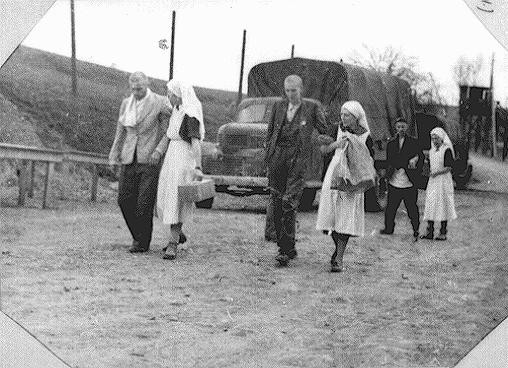<p>Red Cross nurses help transfer concentration camp survivors for further medical care. Vaihingen, Germany, May 1945.</p>