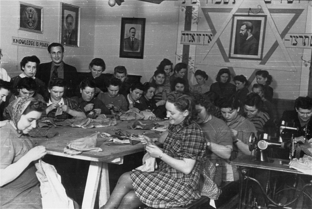 Jewish displaced persons in an ORT (Organization for Rehabilitation through Training) sewing workshop. [LCID: 80985]