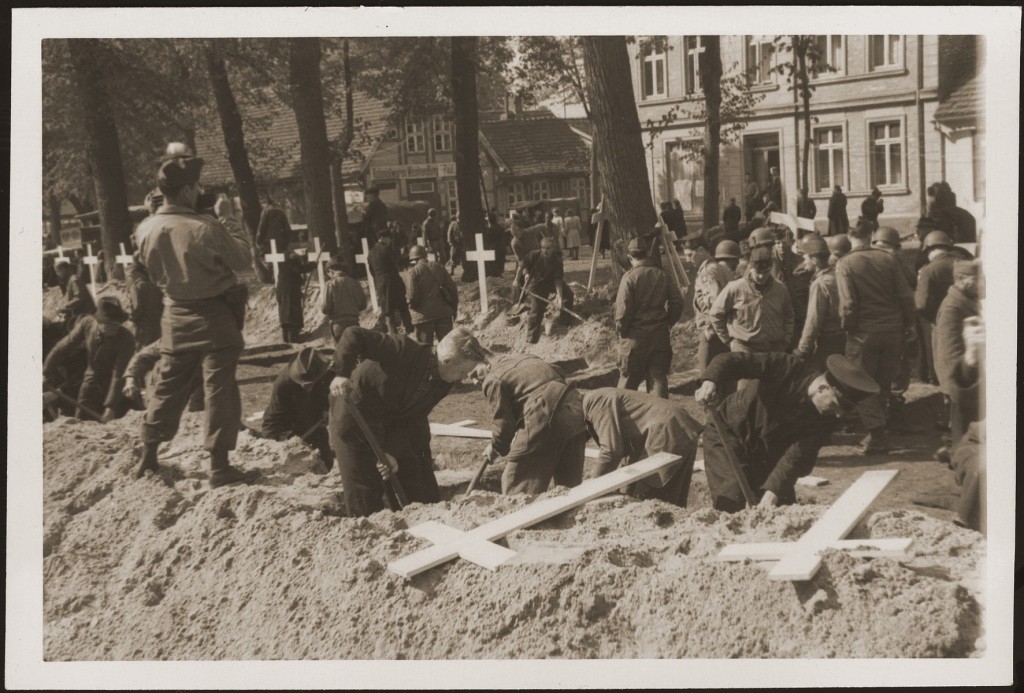 After the liberation of the Wöbbelin camp, US troops forced the townspeople of Ludwigslust to bury the bodies of prisoners killed ...