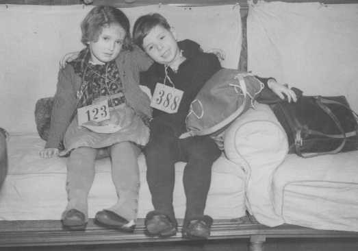 Jewish refugee children, part of a Children's Transport (Kindertransport) from Germany, upon arrival in Harwich. [LCID: 69286]