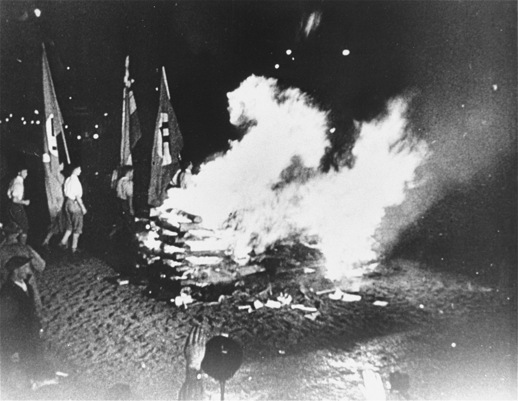 At Berlin's Opernplatz, the burning of books and other printed materials considered "un-German" by members of the SA and students ...