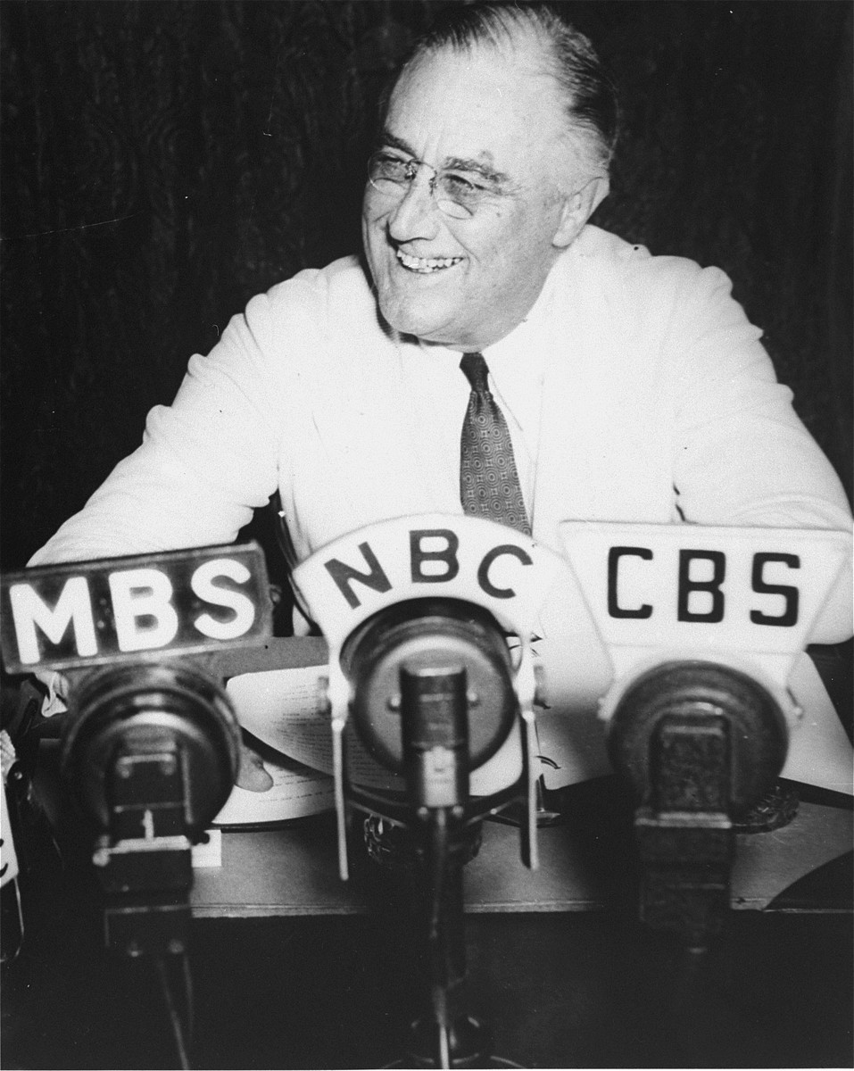 President Franklin D. Roosevelt in the Oval office at the White House, shortly before delivering a speech accepting the Democratic ... [LCID: 00870]
