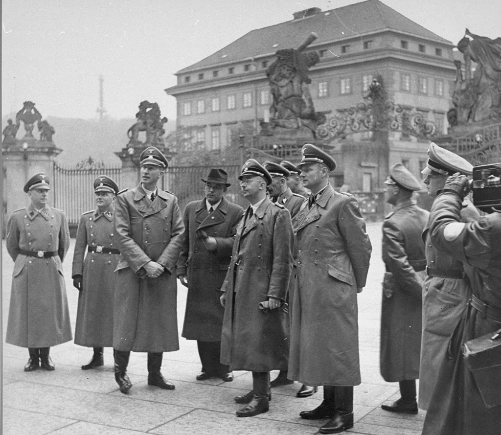 Reinhard Heydrich (third from left), Nazi governor of Bohemia and Moravia, with Heinrich Himmler (center, with glasses), chief of ...