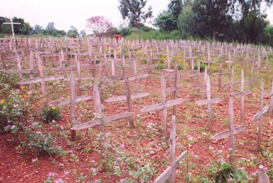 <p>A cemetery in Nyanza-Rebero, Rwanda, where genocide victims are buried.</p>