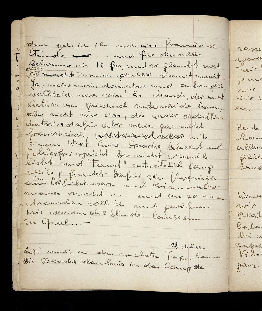 Page from a diary written by Elizabeth Kaufmann while living with the family of Pastor Andr&eacute; Trocm&eacute; in Le Chambon-sur-Lignon.
