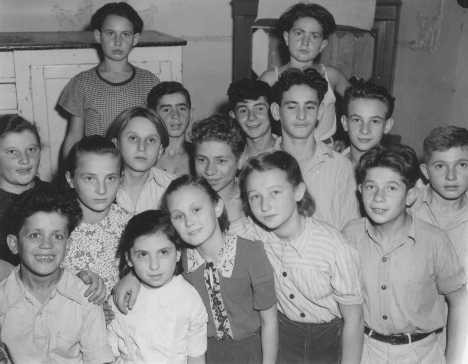 Jewish orphans in a displaced persons center in the Allied occupation zone. Lindenfels, Germany, October 16, 1947.