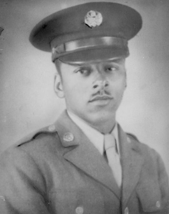 Portrait of Sgt. Leon Bass, a member of the all African American 183rd Army Unit