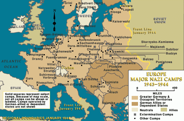 Major Nazi camps in Europe, Dachau indicated