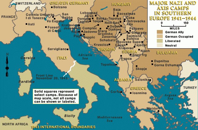 Major Nazi and Axis camps in southern Europe