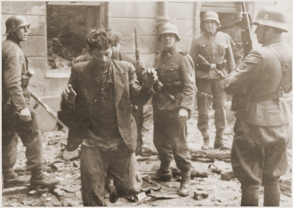 Jews captured during the Warsaw ghetto uprising. Poland, April 19-May 16, 1943. [LCID: 41056]