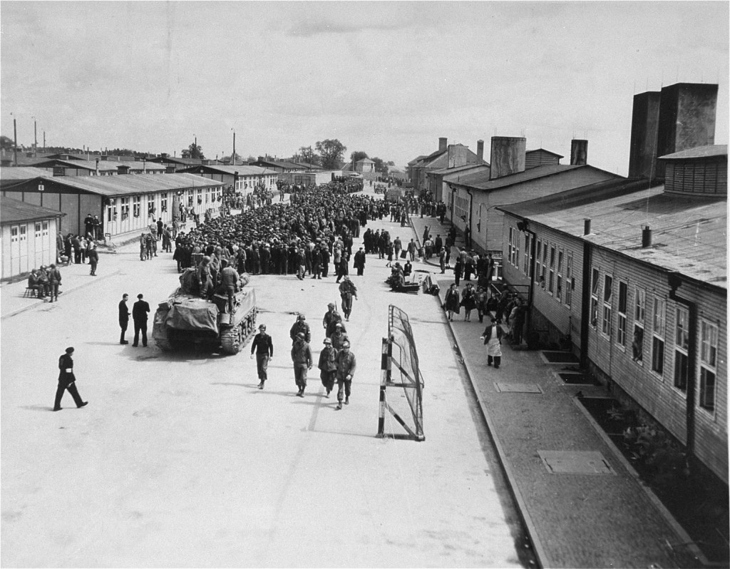 Mauthausen concentration camp inmates with American troops after the liberation of the camp. [LCID: 10251]