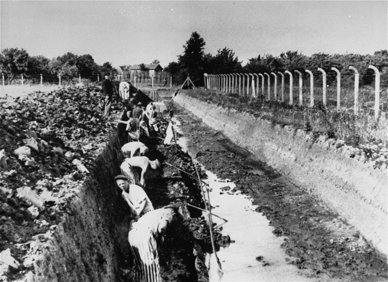 Prisoners at forced labor in the Neuengamme concentration camp, Germany, 1941-1942.