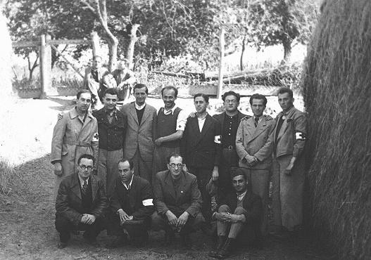 Twelve Hungarian Jewish physicians in the Iklad forced-labor camp. [LCID: 02320]