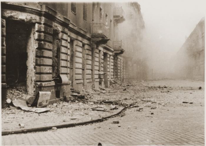 Buildings destroyed by the SS during the suppression of the Warsaw ghetto uprising.