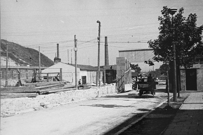 View of the entrance to the Plaszow camp. Plaszow, Poland, 1943-1944.