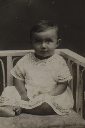 Blanka at about 1 year old, ca. 1923.  She received this photograph many years later, after she came to America, from her grandmother's ... [LCID: roth1]